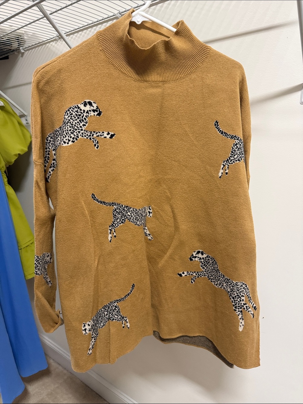 entro Mustard Turtleneck Sweater with Leopard Motif